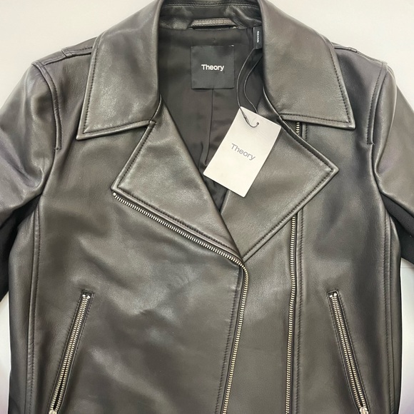 Theory NEW Slim Fit Black Leather Moto Jacket Size S - Picture 5 of 15